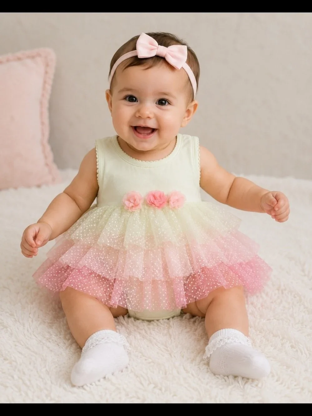 Onsie T Shirt Ruffles Tulle Florets Dress 6M
